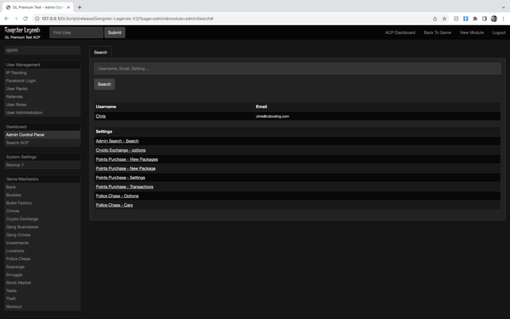 Admin Search - Gangster Legends V2